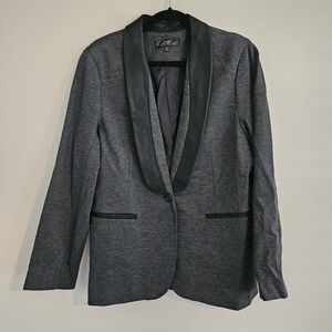 NWT Diane Gilman Heathered Gray Blazer Black Lapel Career Business Office XL